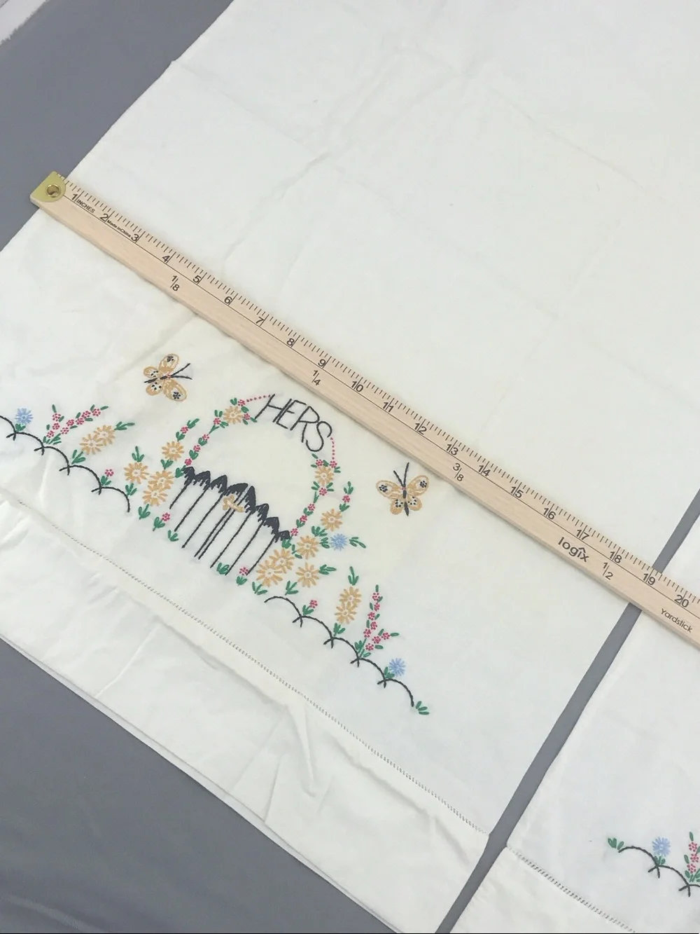 Embroidered 'His' and 'Hers' Pillowcase Set - Cream with Floral Detail